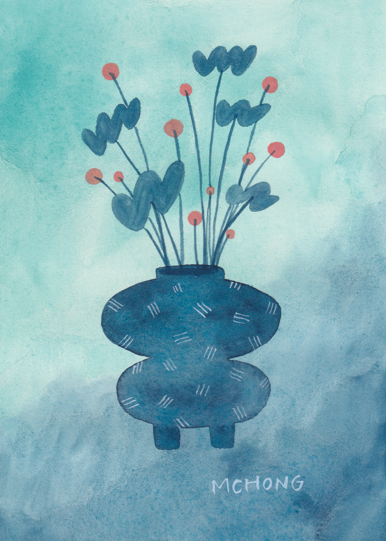 Aqua Flowers, 5x7