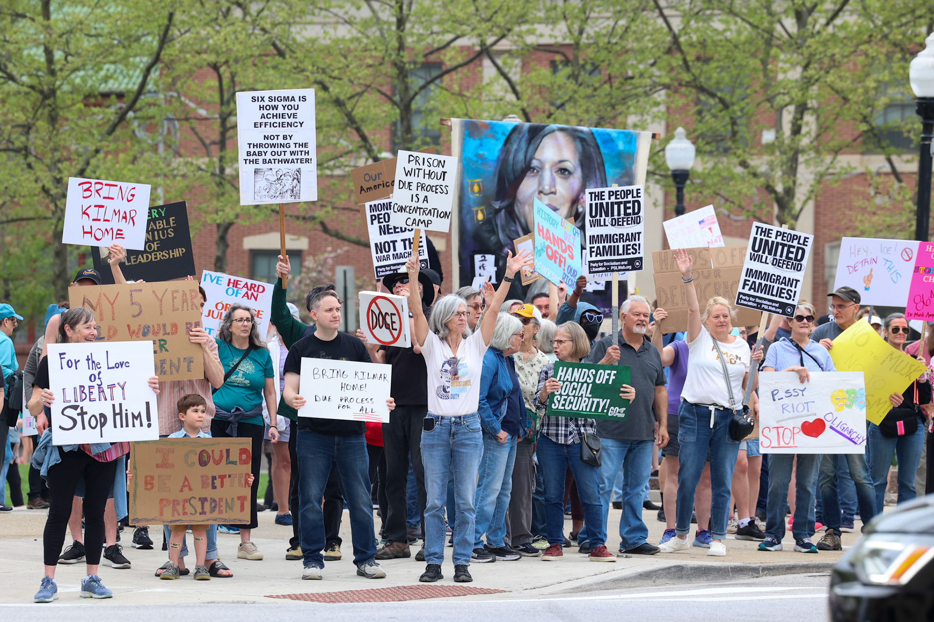 April 19, 2025, Baltimore City Hall, Baltimore, Maryland, USA. Cities around the country hosted protests and marches against the Trump Administration's policies and regime. As part of the 50501 Movement, "Hands Off" protests rallied for: Unions, Medicare, Social Security, Kilmar, Mahmoud, Rumeysa, students, our streets and more. Photo Credit: Robyn Stevens Brody/Sipa USA.
