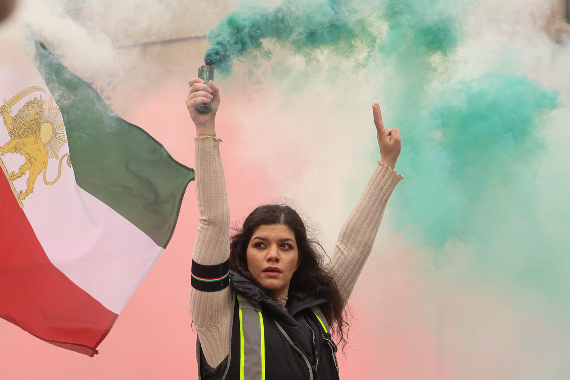 March 7, 2026, Washington, D.C., USA. Demonstrators gather for competing protests in Washington, D.C., as pro-Iranian dissidents rally and march against the Iranian regime while expressing support and gratitude toward the United States and Israel. Nearby, an opposing group of anti-Israel, anti-war and anti-Trump protesters wave Iranian national flags and voice support for positions aligned with the Iranian government. The dueling demonstrations highlight deep divisions within the Iranian diaspora and among activists over the future of Iran, regional conflict, and U.S. foreign policy. Photo Credit: Robyn Stevens Brody/Sipa USA.