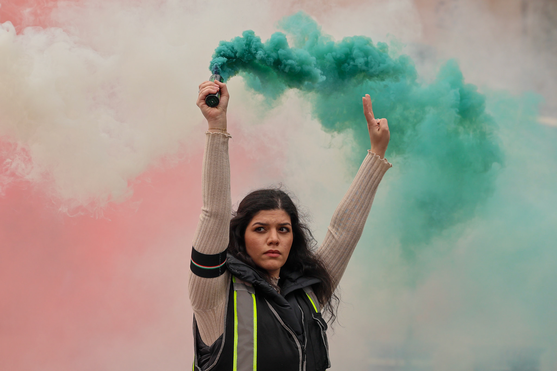 March 7, 2026, Washington, D.C., USA. Demonstrators gather protests in Washington, D.C., as pro-Iranian dissidents rally and march against the Iranian regime while expressing support and gratitude toward the United States and Israel. Nearby, an opposing group of anti-Israel, anti-war and anti-Trump protesters wave Iranian national flags and voice support for positions aligned with the Iranian government.