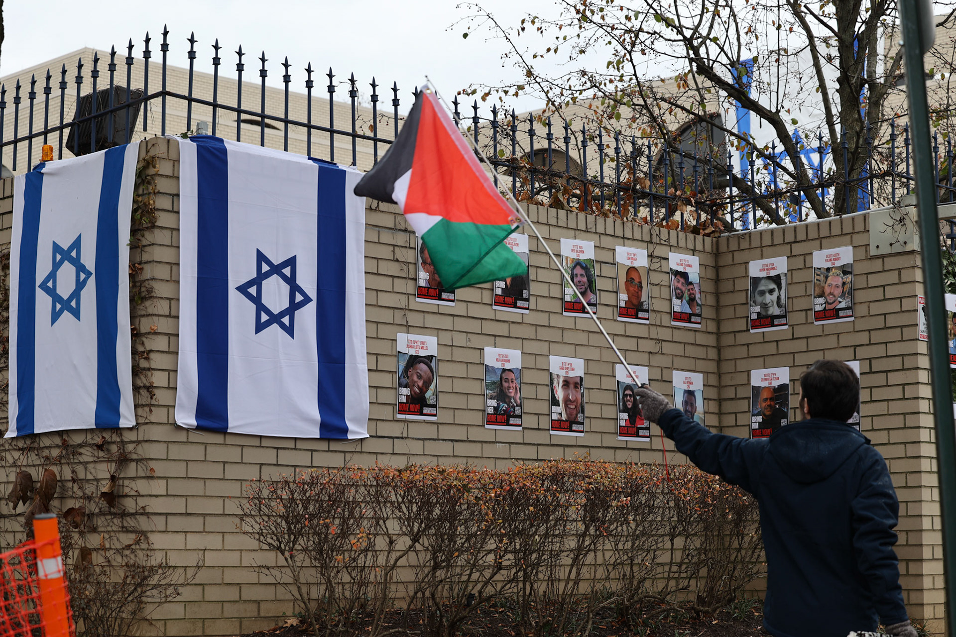 November 2023 - Pro Palestine supporters protest in front of the Embassy of Israel, USA.