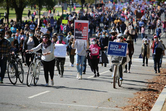 October 17, 2020, Constitution Avenue, Washington, DC - Thousands of Women's March supporteres embarking upon the Supreme Court of the United States to show strengh in numbers regarding policy affecting women.