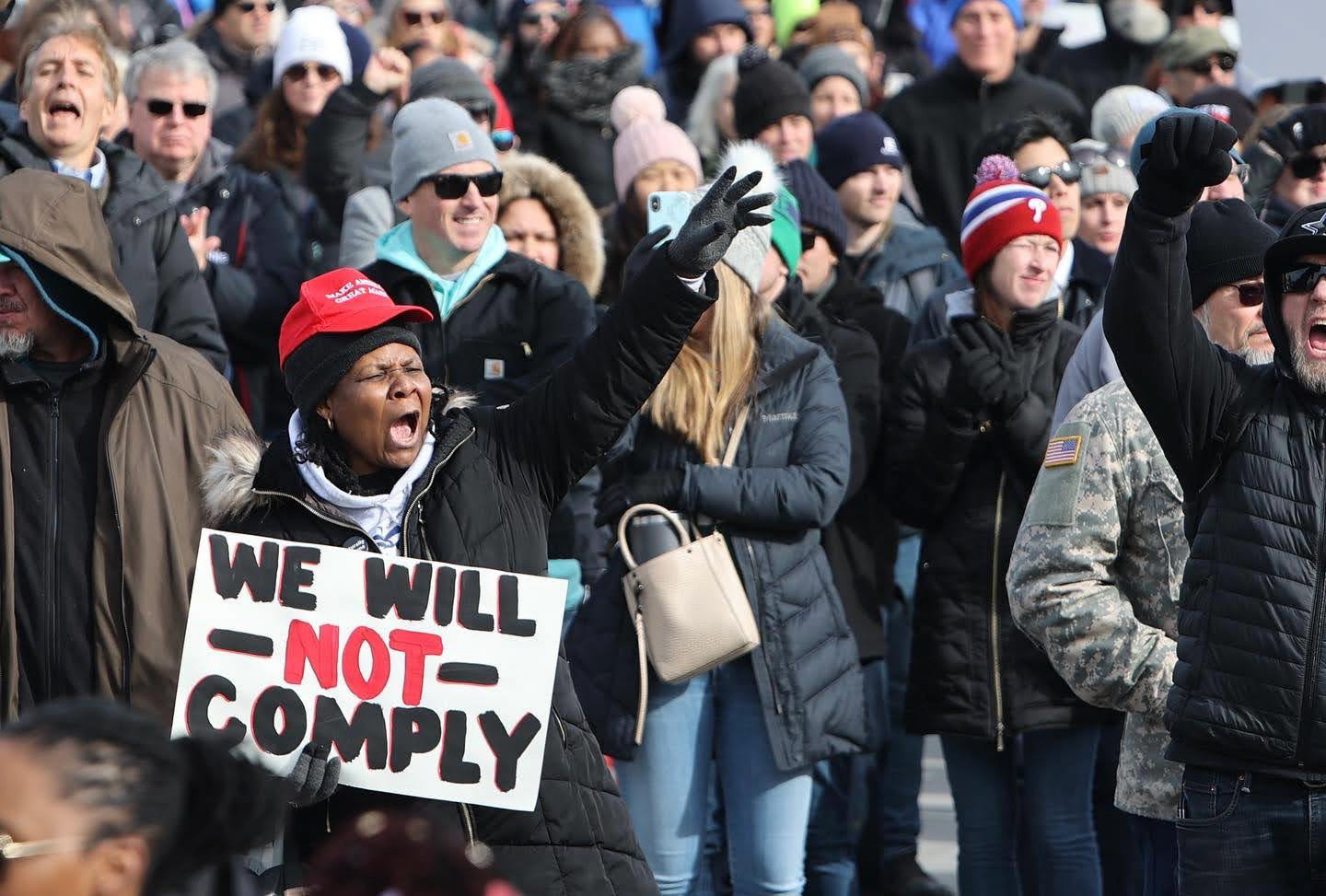 January 23, 2022, Lincoln Memorial, Washington, DC - Anti-vax and anti-mandate protesters rally in large numbers. Speakers included: radio host Joe Rogan, Robert F Kennedy Junior, and medical providers.