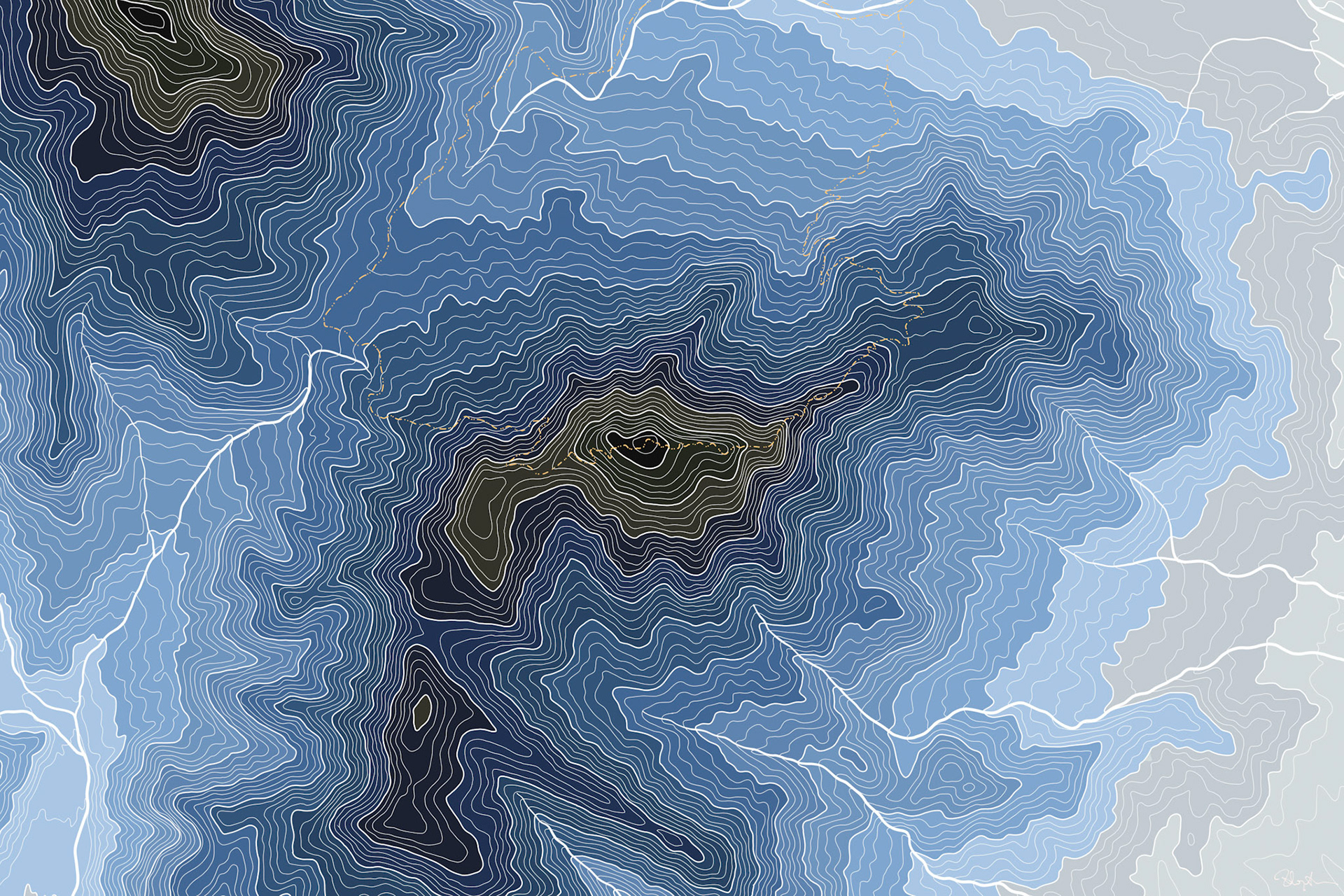 A 24x36 in handdrawn topographic map of Old Rag Mountain in Shenandoah National Park