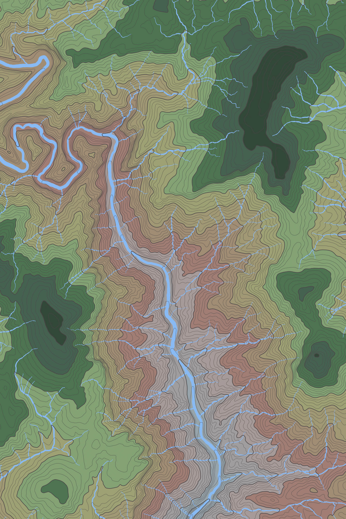 handdrawn Linville Gorge Wilderness northern section of a massive, 24x72 in topographic map print