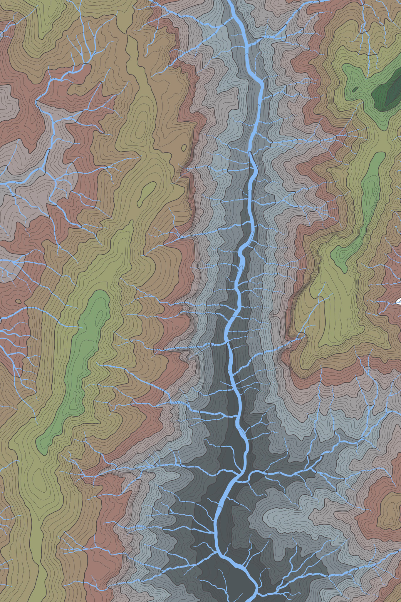 Linville Gorge Wilderness southern section of a massive, 24x72 in topographic map print