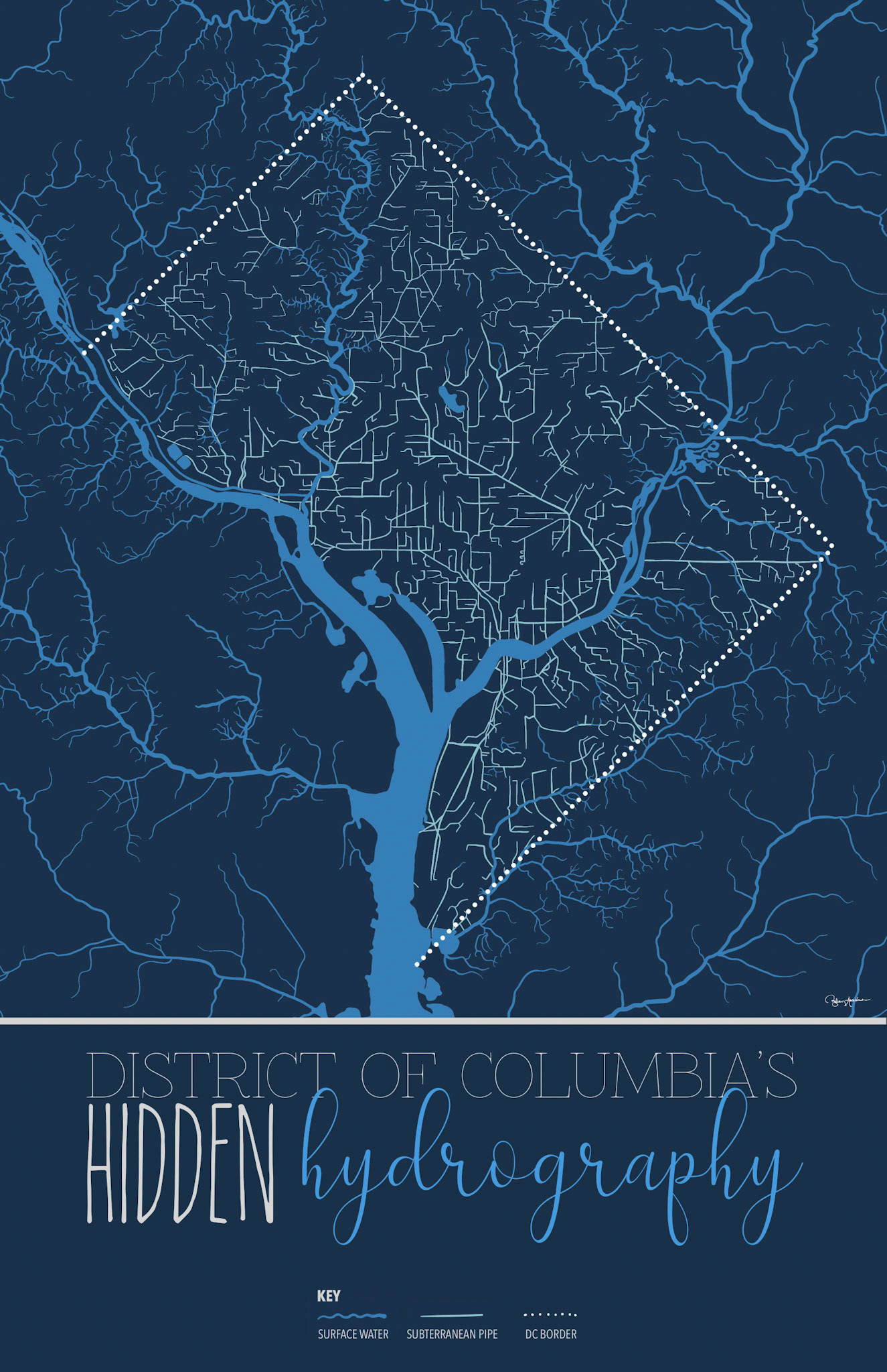 Handdrawn map of DC's waterways