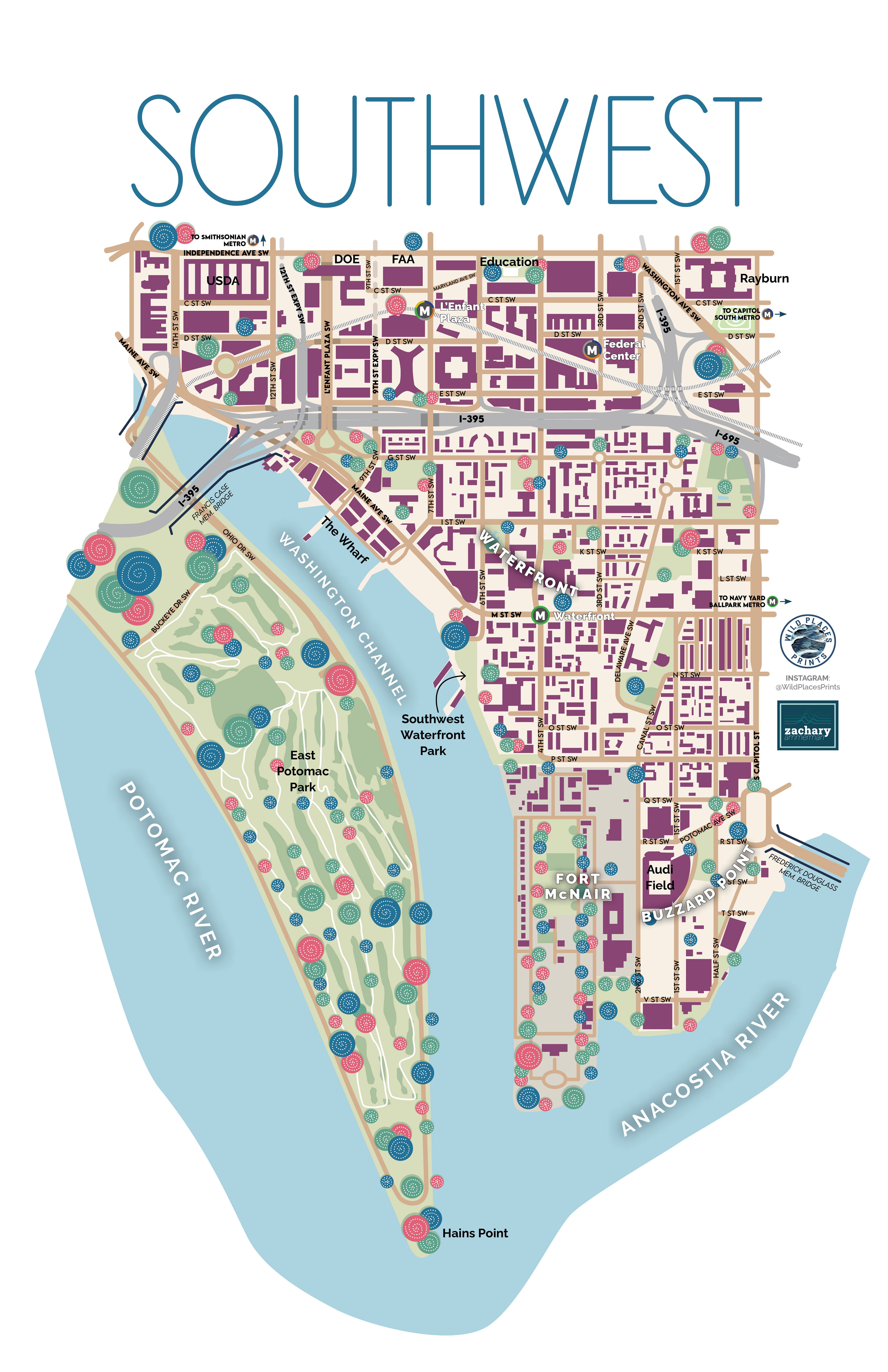 A map of DC's Southwest neighborhood (not to be confused with the SW quadrant, which includes parts across the Anacostia).