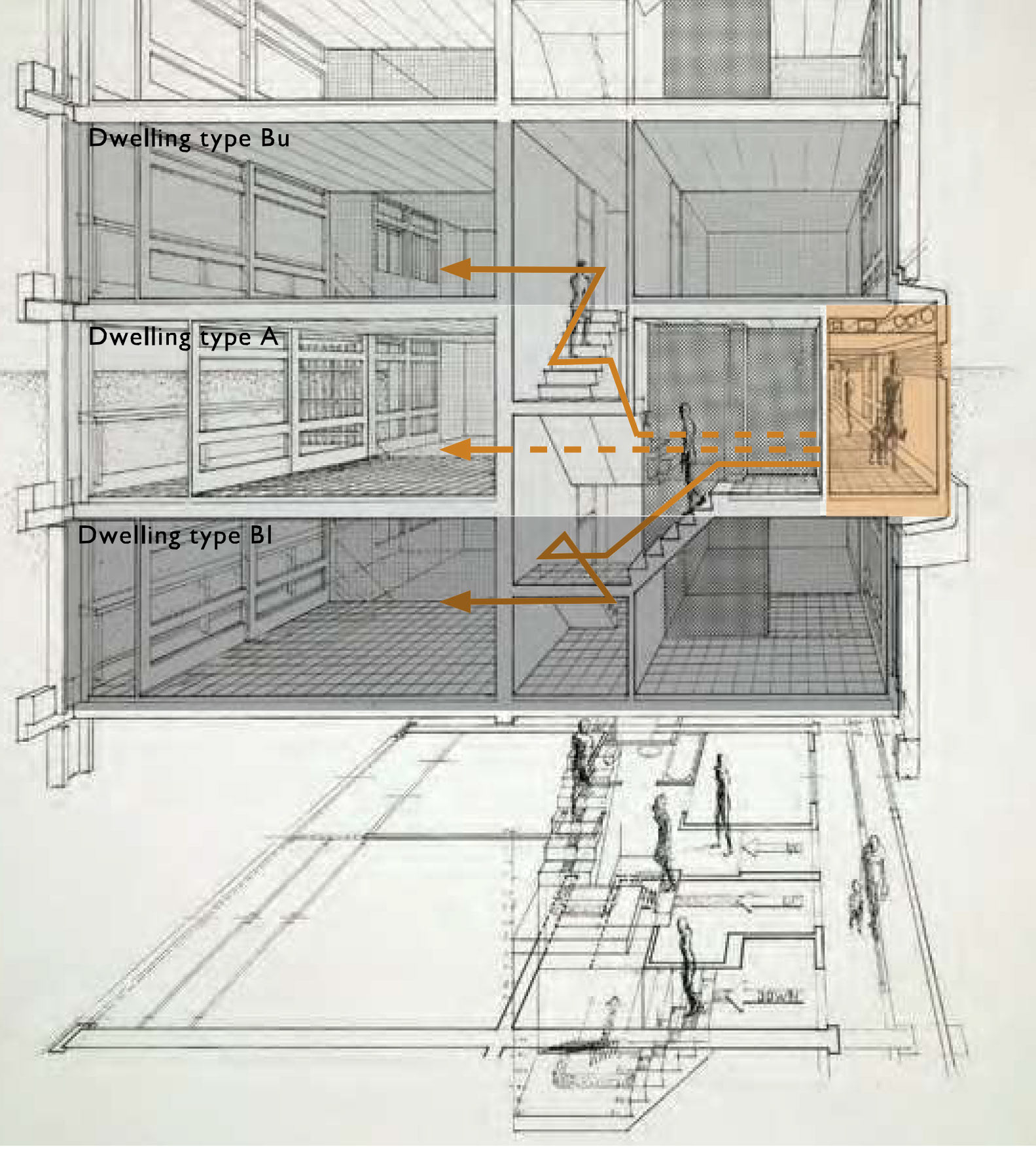 The Trellick flat configuration - 3 floors to each walkway