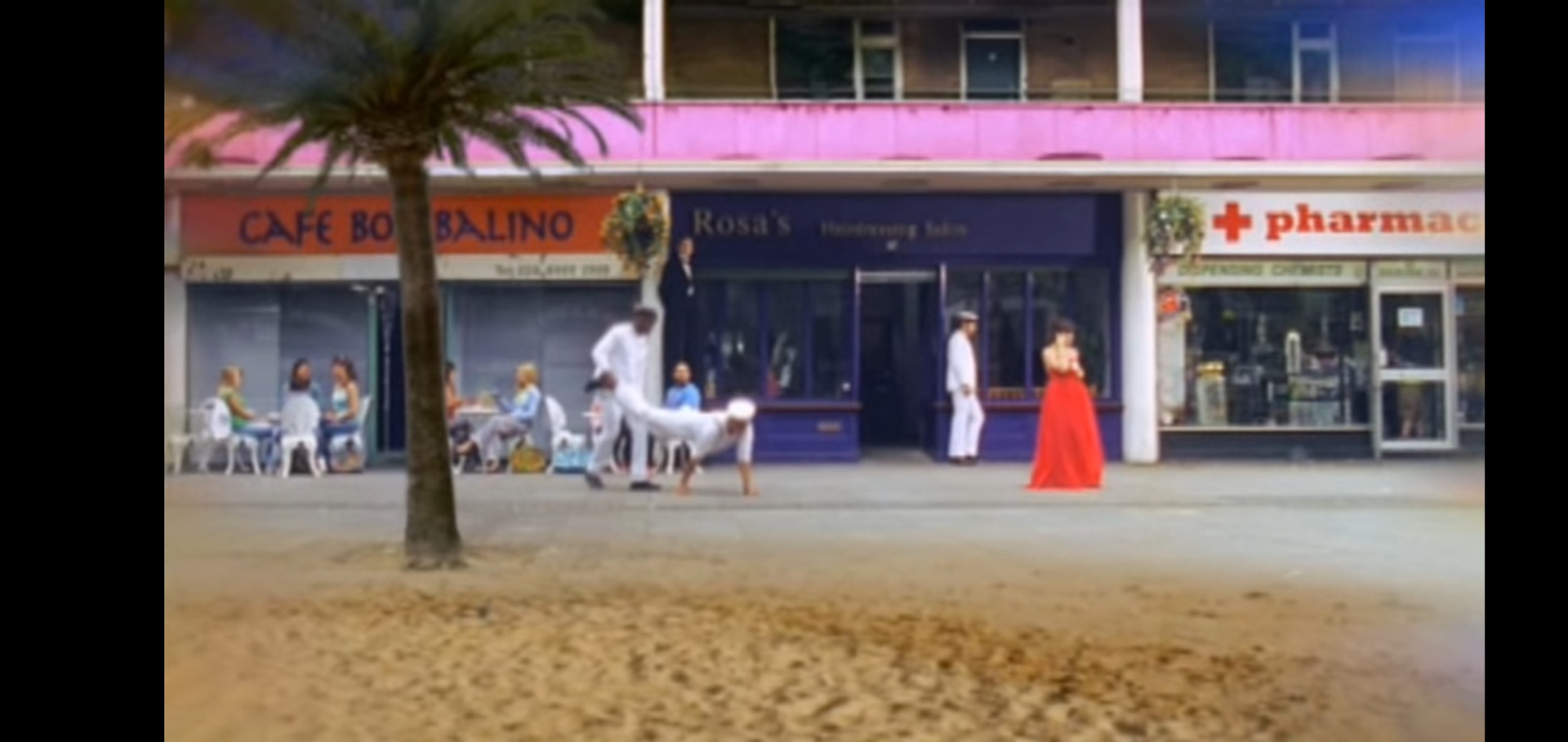 Still from LDN by Lily Allen - reimagined shopping parade on Golborne Road, opposite Trellick Tower