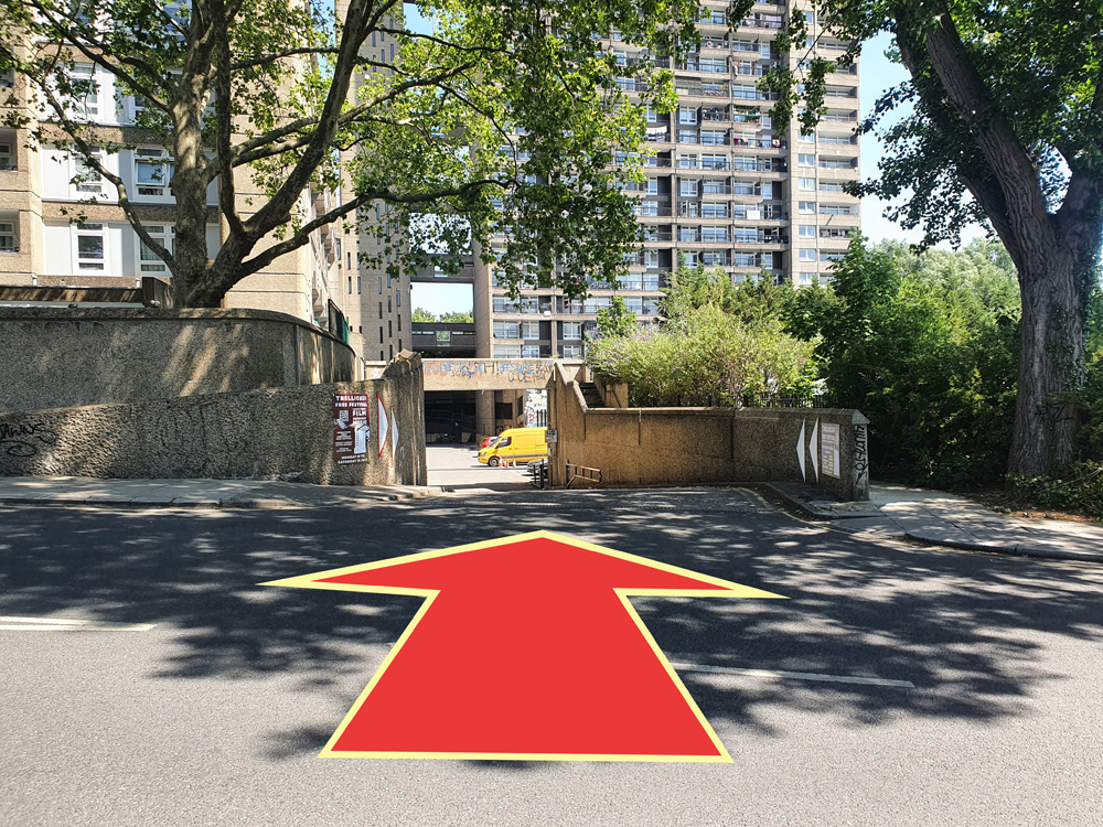 Entrance down the ramp at the junction of Elkstone Road and Golborne Road