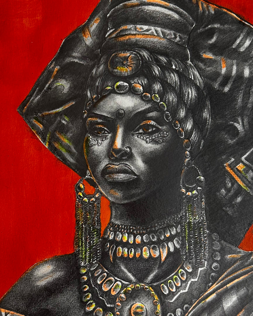 Portrait of king 11" x 14" / Acrylic and charcoal on paper / 2024