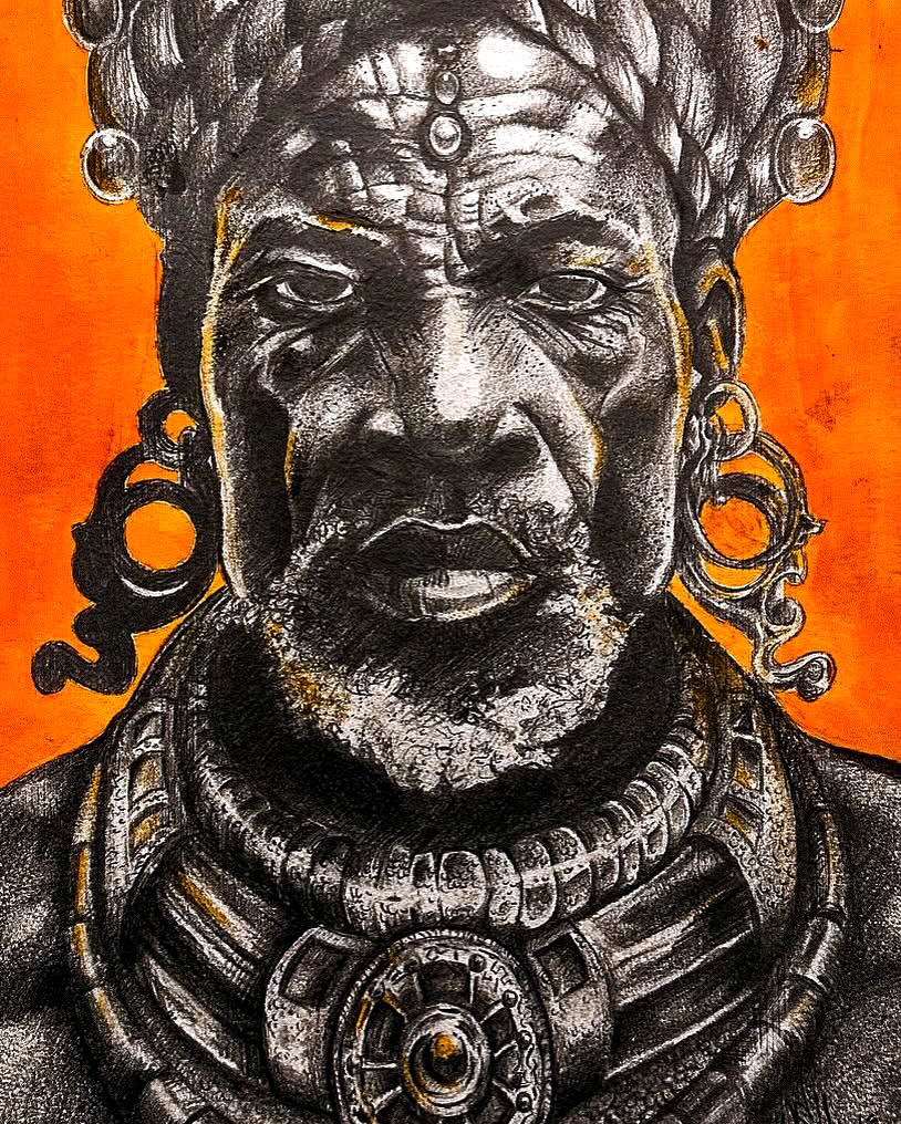 Portrait of a king 11" x 14" / Acrylic and charcoal on paper / 2023