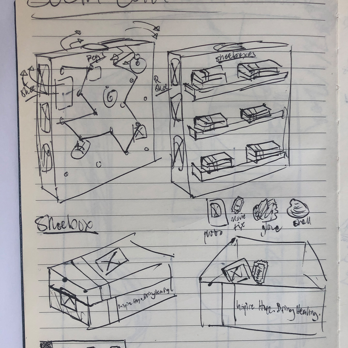 Notes taken during the ideation process, conceptualizing the kiosk.