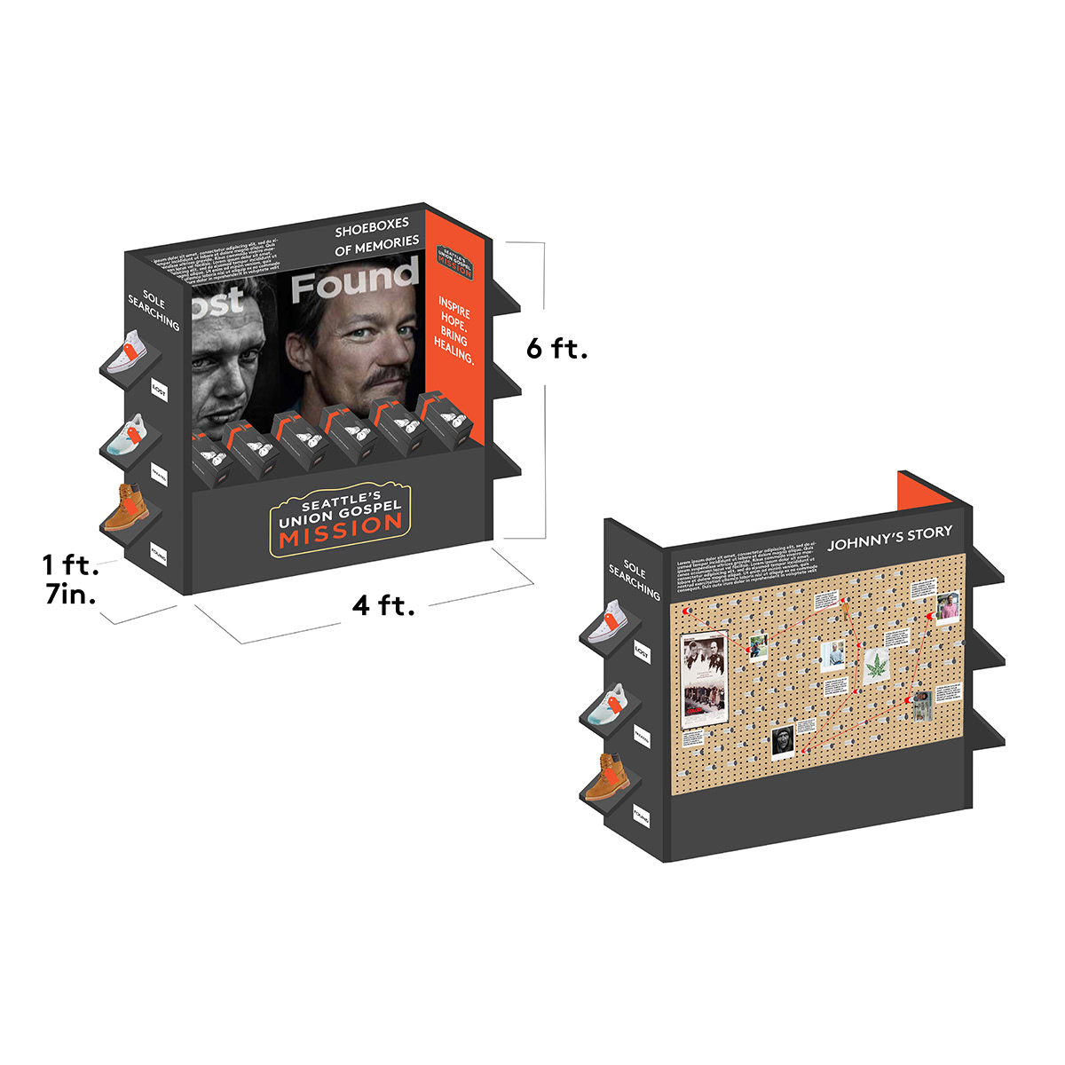 A mock up presenting the concept of the interactive kiosk, and its many features.