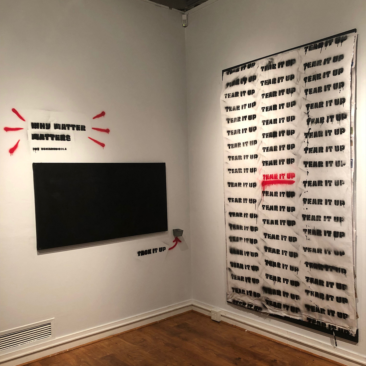 The installation upon the gallery's opening, soon to be activated by participants.