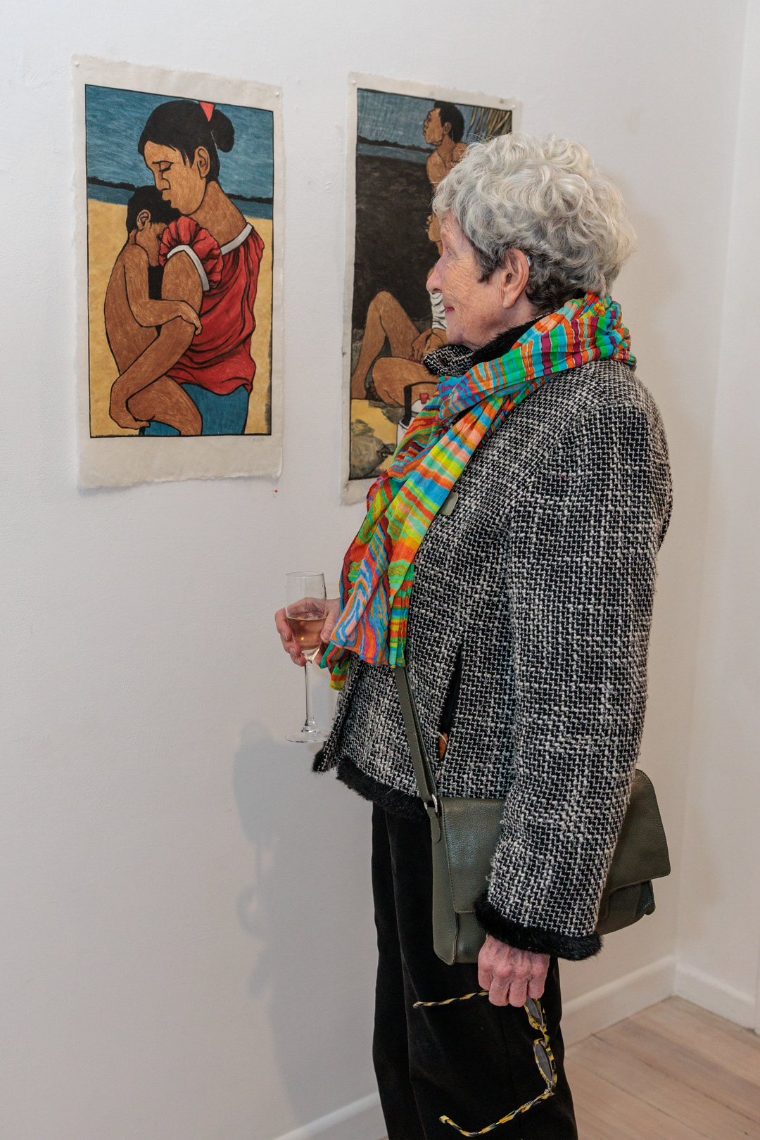 Attendee at Dame Robyn White's exhibition at McLeavey Gallery