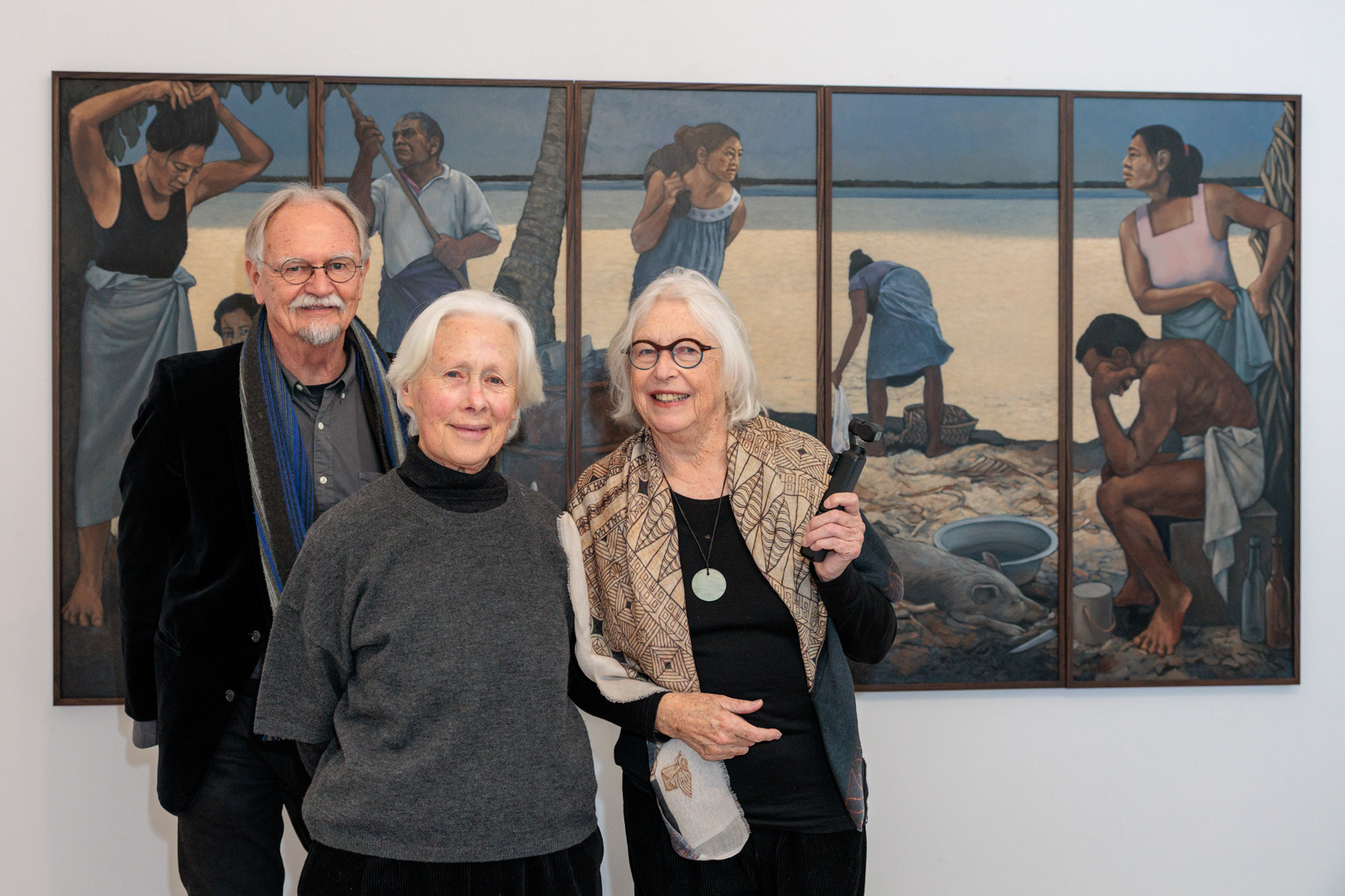 Michael Fudakowski, Dame Robyn White and Dame Gaylene Preston at Robyn's exhibition.