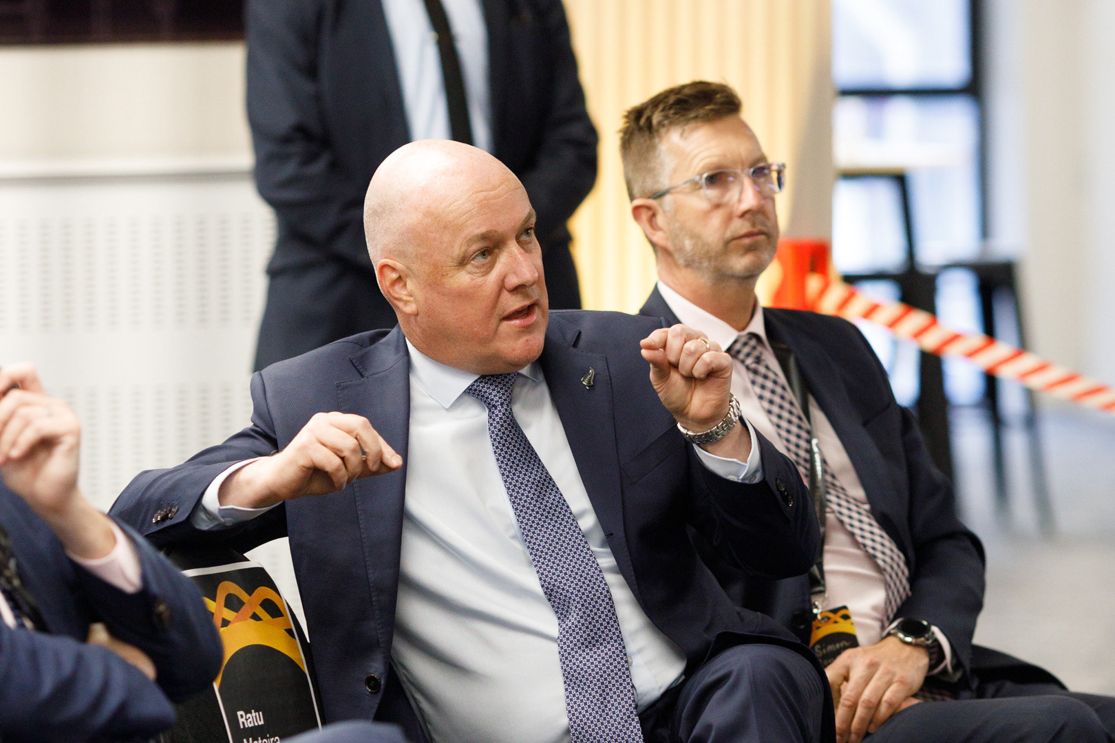 Christopher Luxon asks questions during the OpenStar launch and showcase.