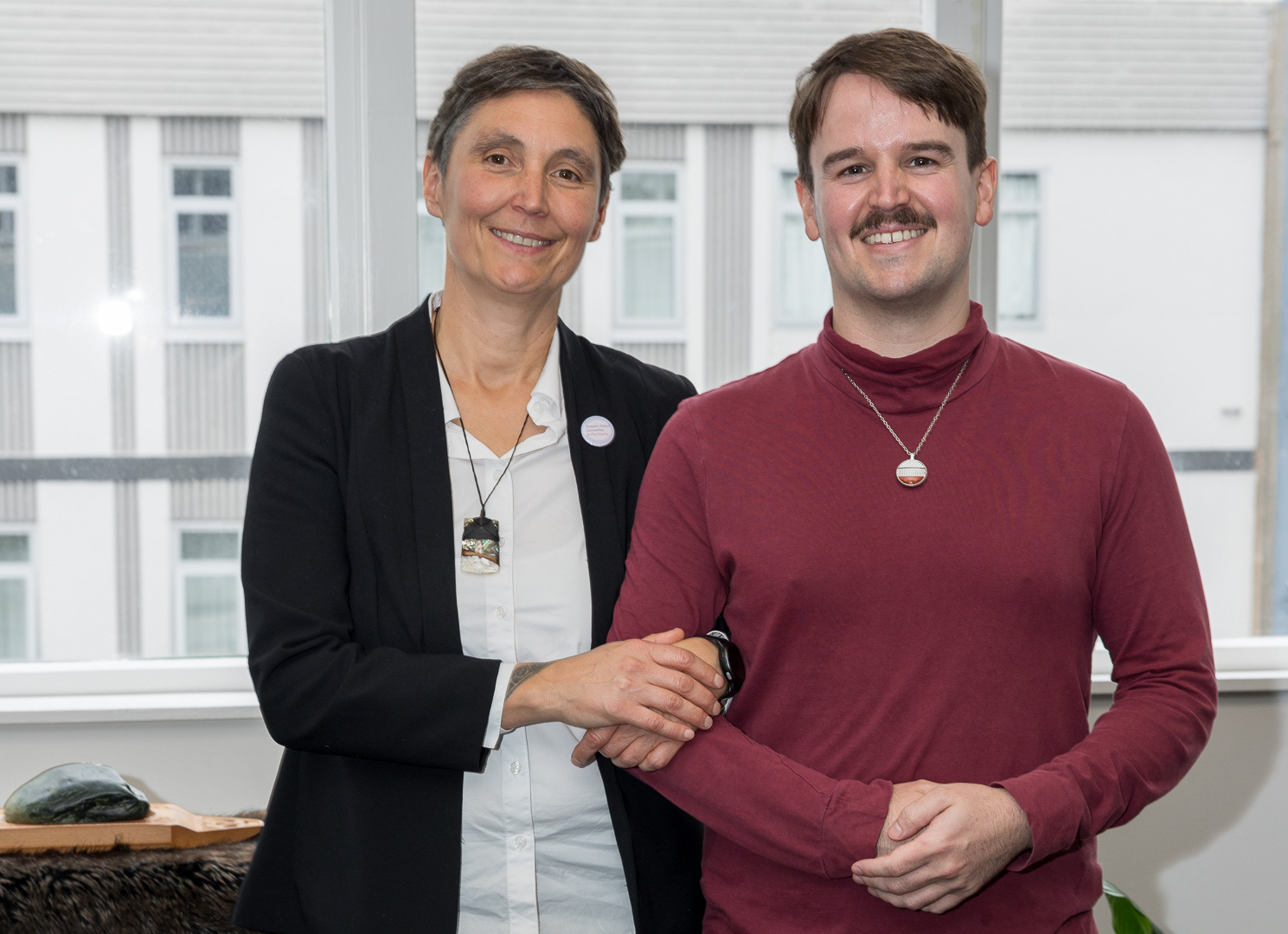 National Secretary, Amy Ross and National President, Ti Lamusse smile for a photo at Ti's Mihi Whakatau