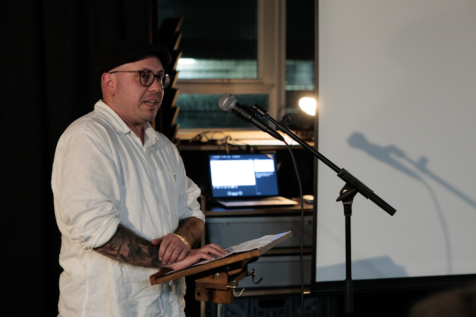 Stace Robertson addresses the room at the Arts Access Aotearoa AGM 2026