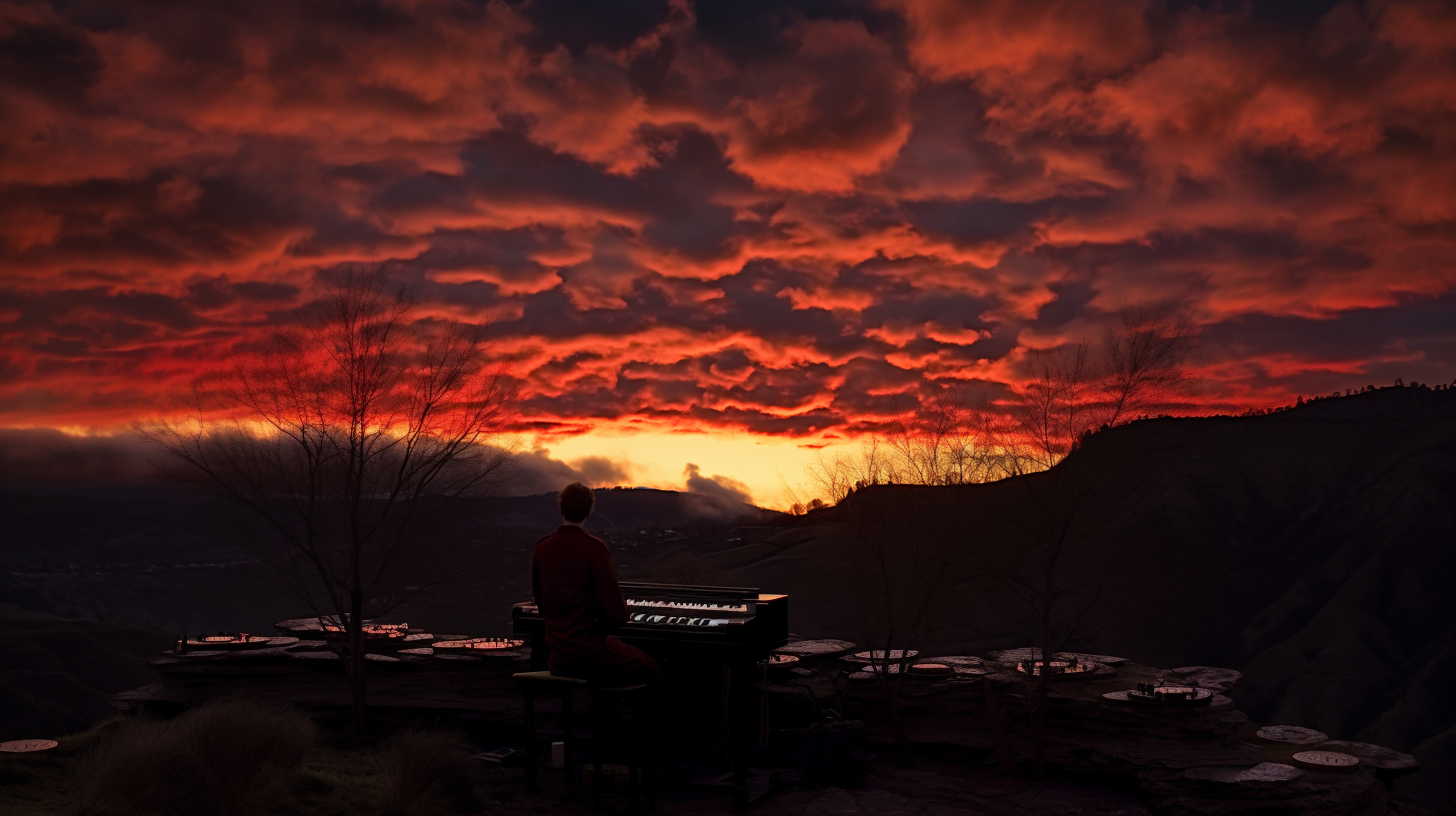 guy playing keyboards on a cliff