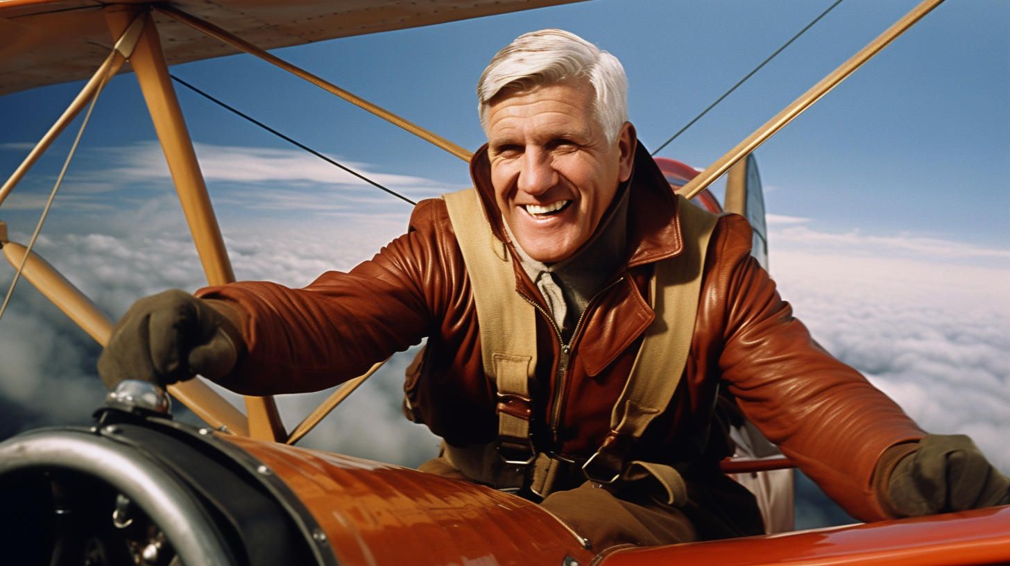 Leslie Nielsen flying a plane