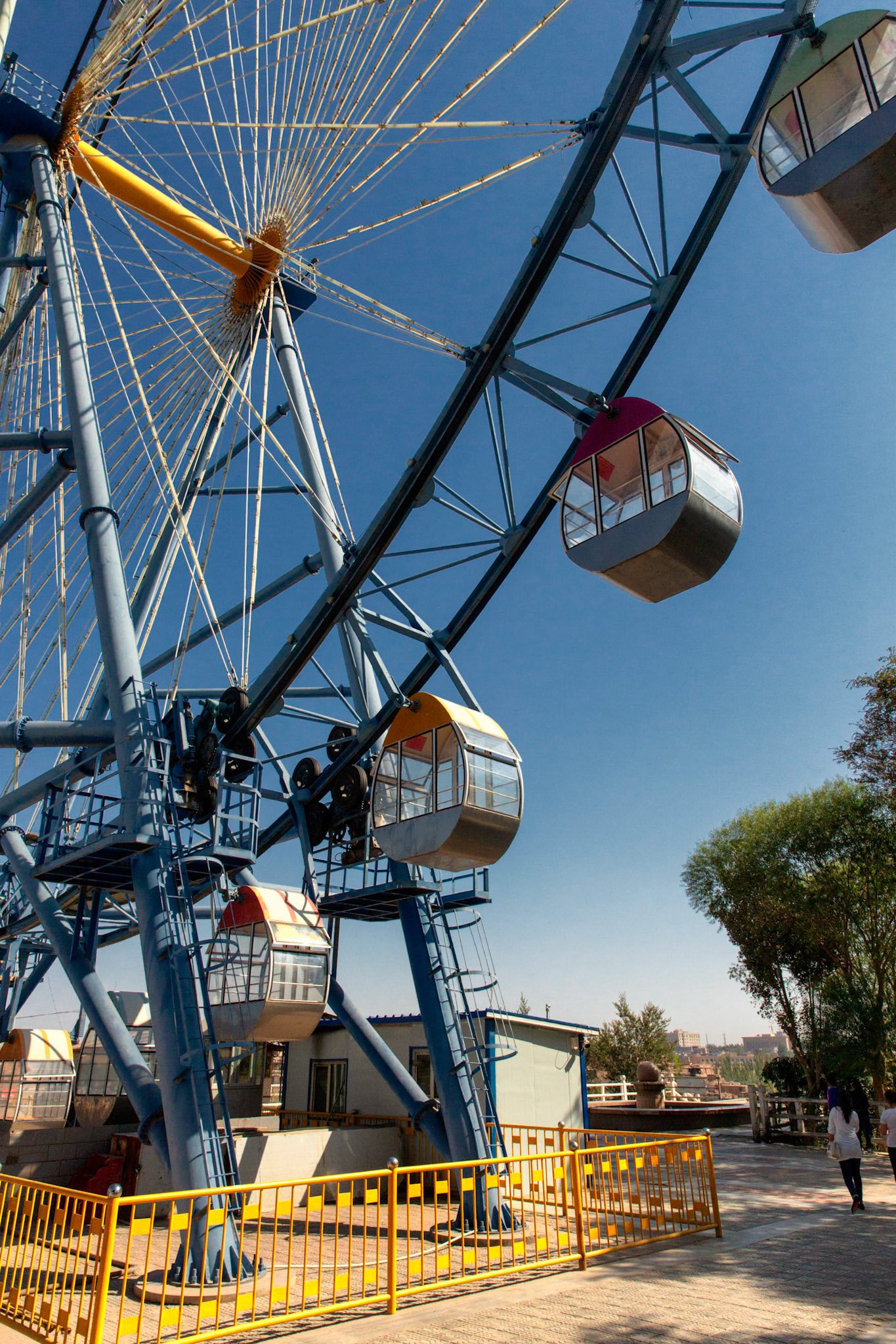 Kashgar,  China - September 10th, 2018 : View of a ferris wheel at a fair in Kashgar