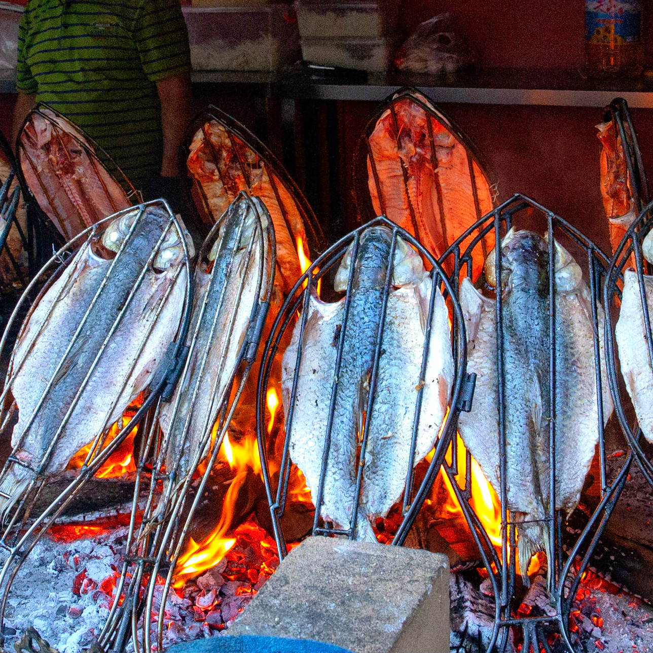 Fish grilling at the Urumqi night bazaar