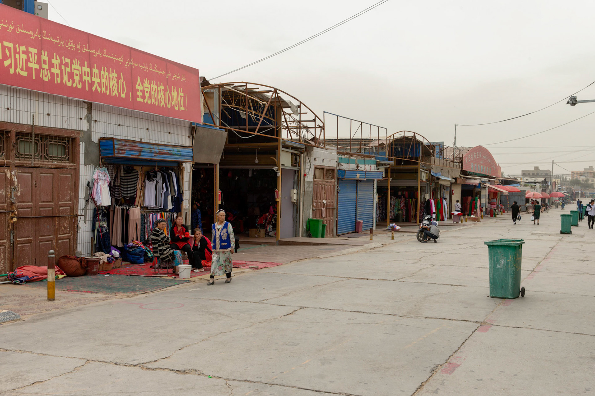 Hotan, China - September 13th 2018 :  Hotan's bazaar traditionally is a place buzzing with activity but on this day it was completely empty, only a few old people. When I asked where everybody went, they did not want to answer, but I found out later  when somebody translated the Uyghur language that they said 'they're all in jail'