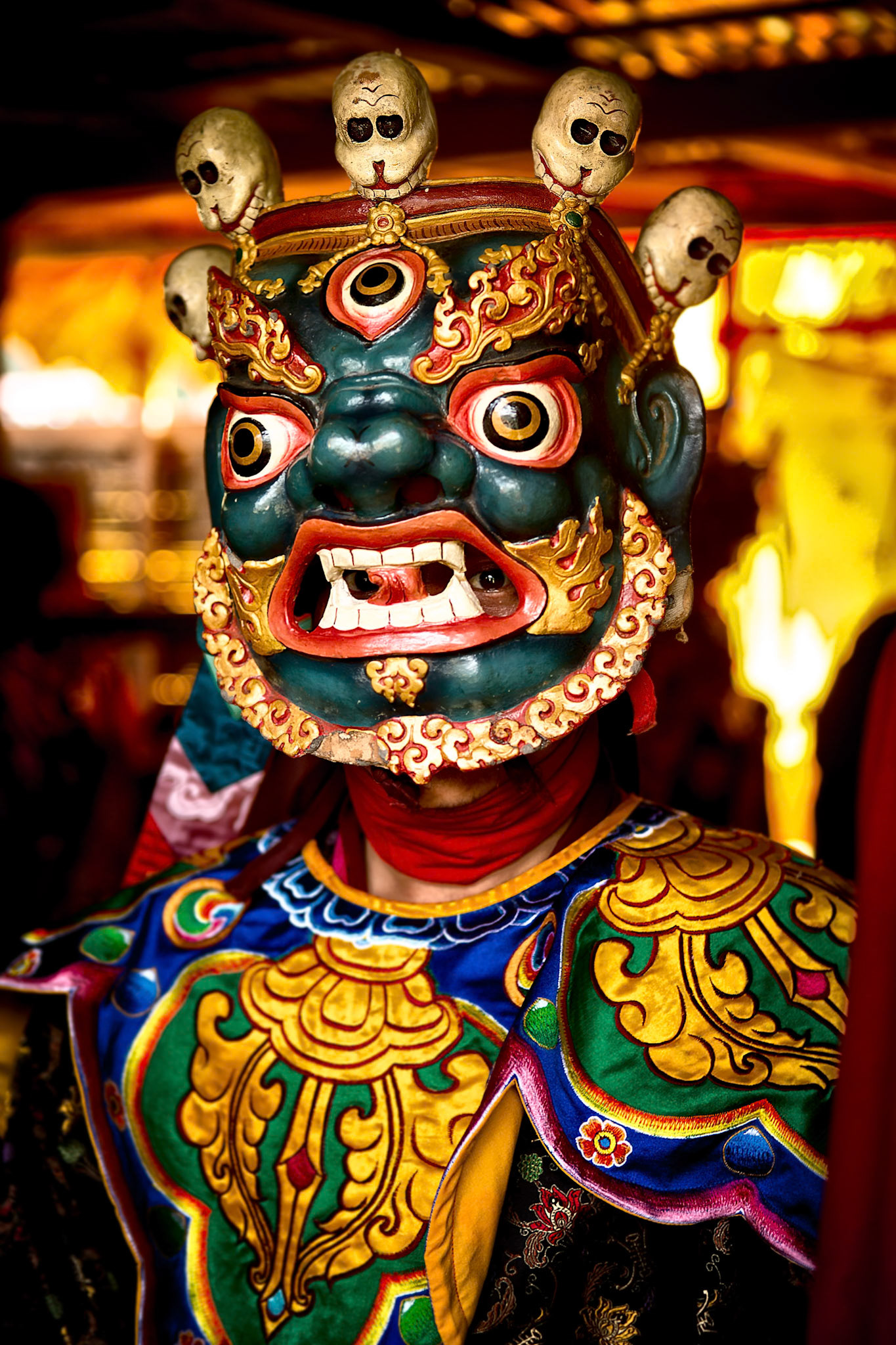 Wangdue, Bhutan - September 24th, 2012 : Monk wearing traditional mask, getting ready to perform a dance at the Wangdue Dzong festival