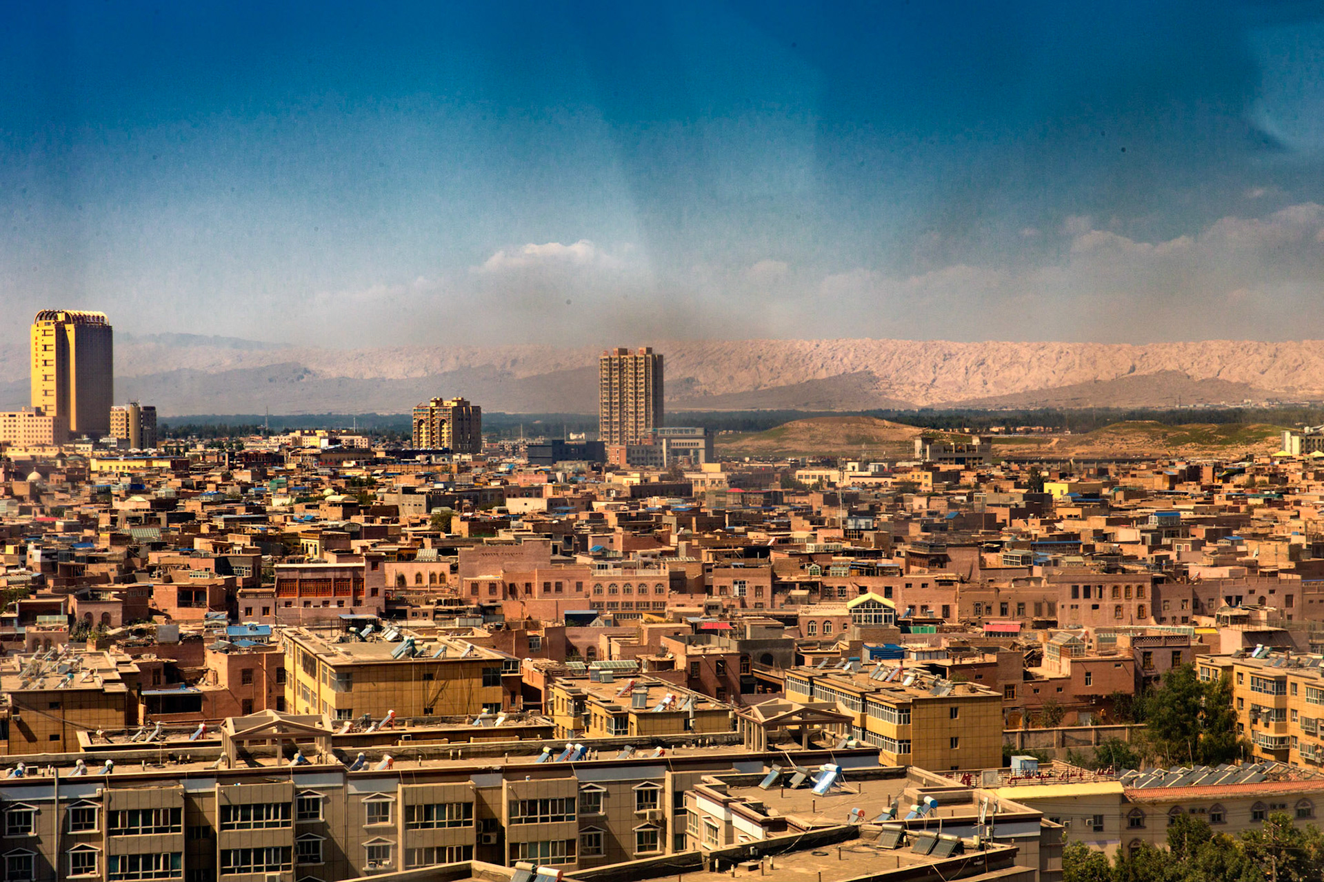 Kashgar,  China - September 10th, 2018 : View of the old city of Kashgar, as it is being demolished by Chinese authorities to be replaced with a new version