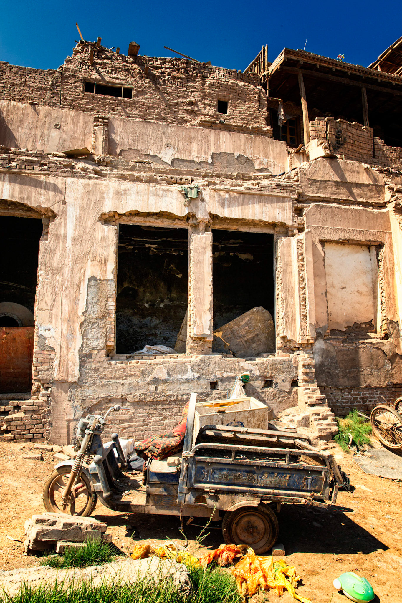 Kashgar,  China - September 10th, 2018 : View of the old city of Kashgar, as it is being demolished by Chinese authorities to be replaced with a new version