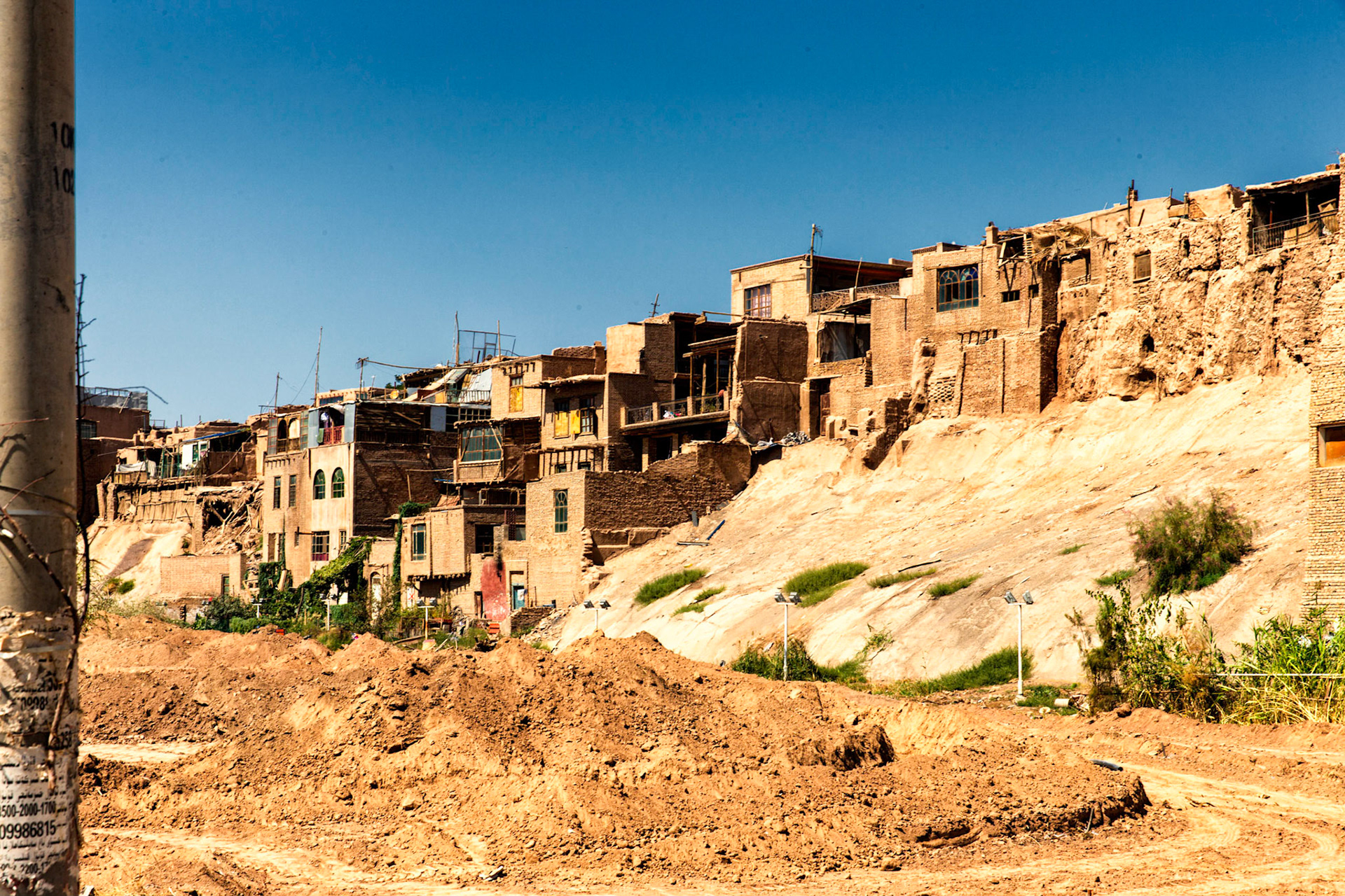 Kashgar,  China - September 10th, 2018 : View of the old city of Kashgar, as it is being demolished by Chinese authorities to be replaced with a new version