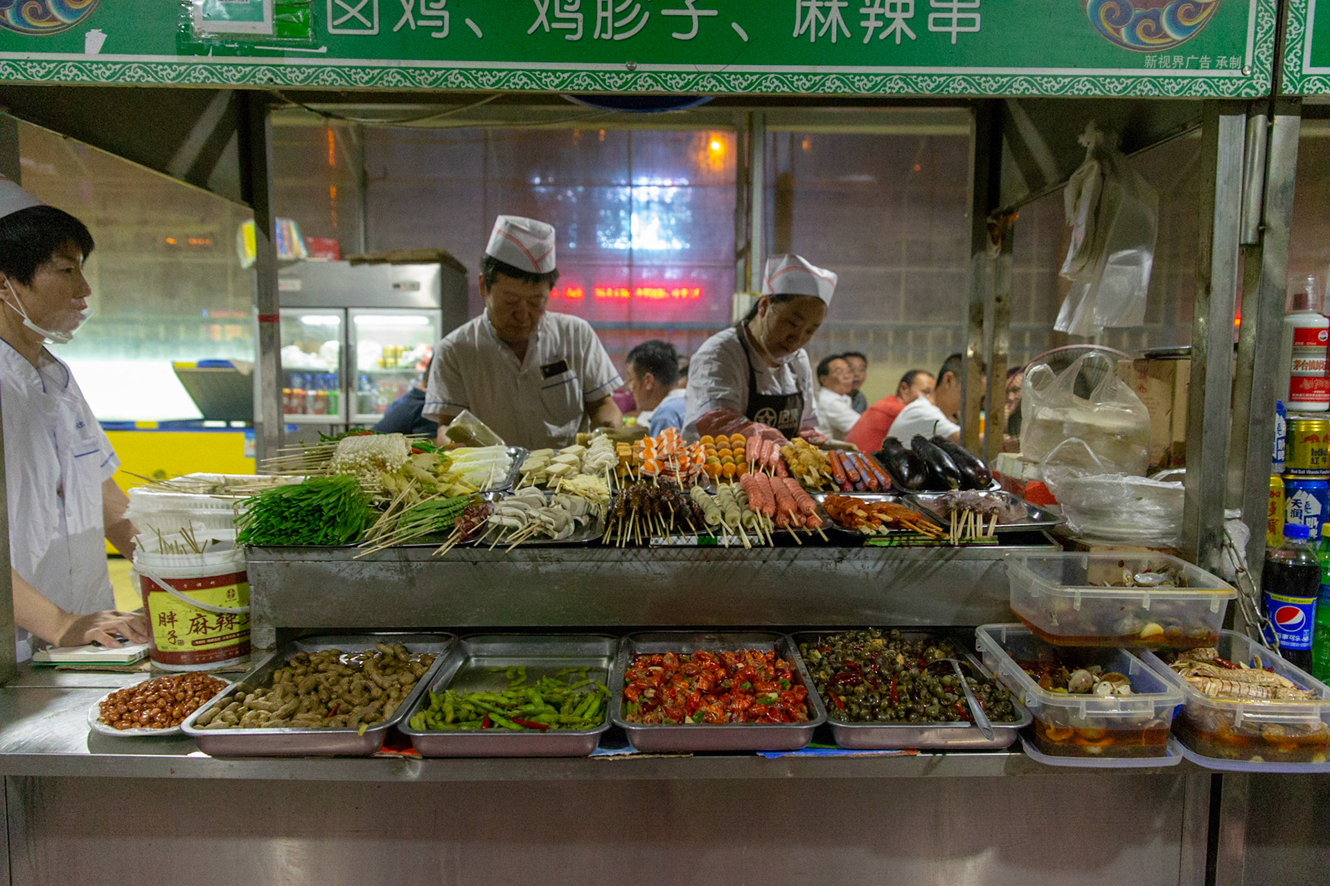 Hotan, China - September 12th 2018 : Preparing resh food in the Hotan food bazaar