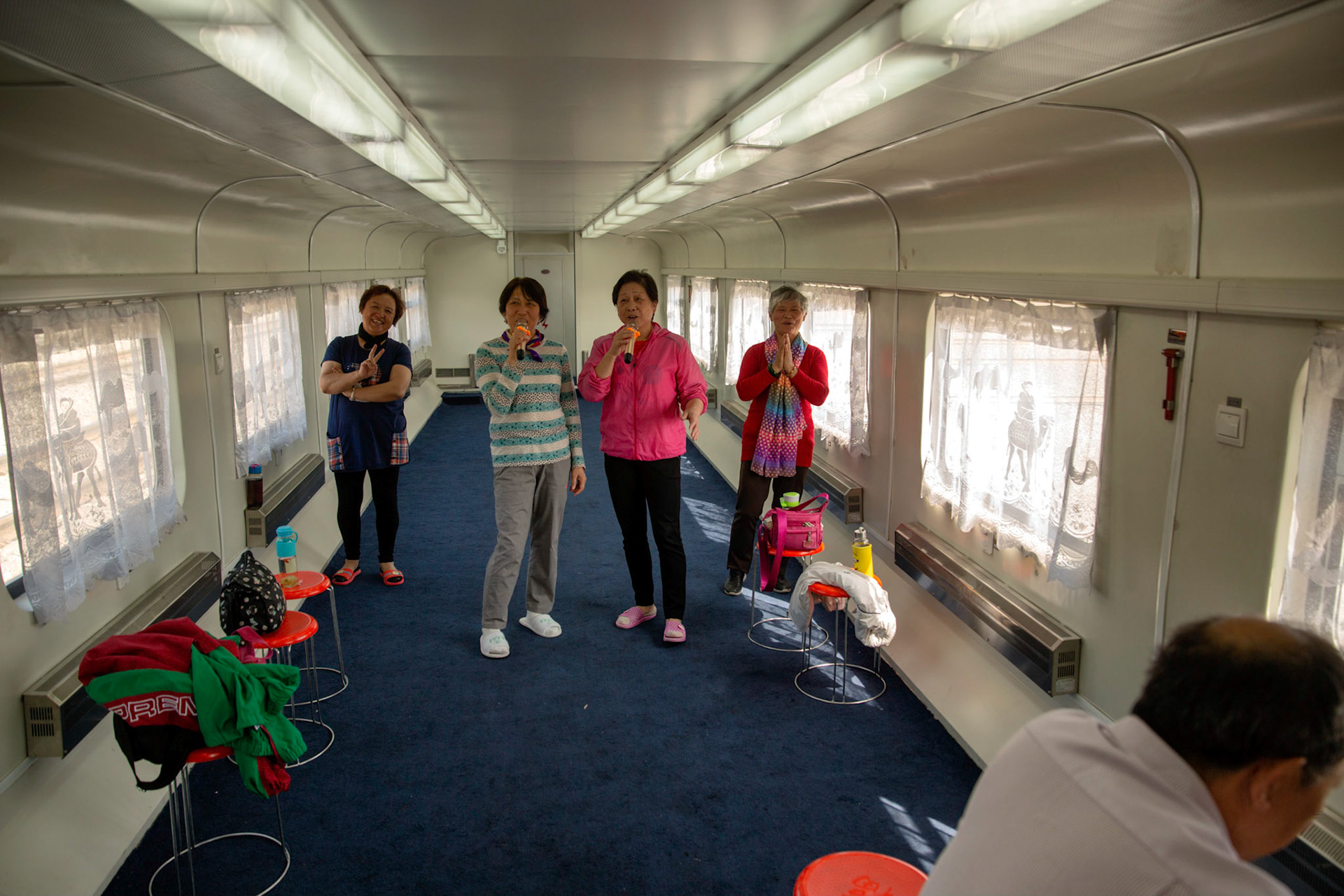Urumqi, Xinjiang, China - september 4, 2018 : Karaoke carriage in the Urumqi - Kashgar train.