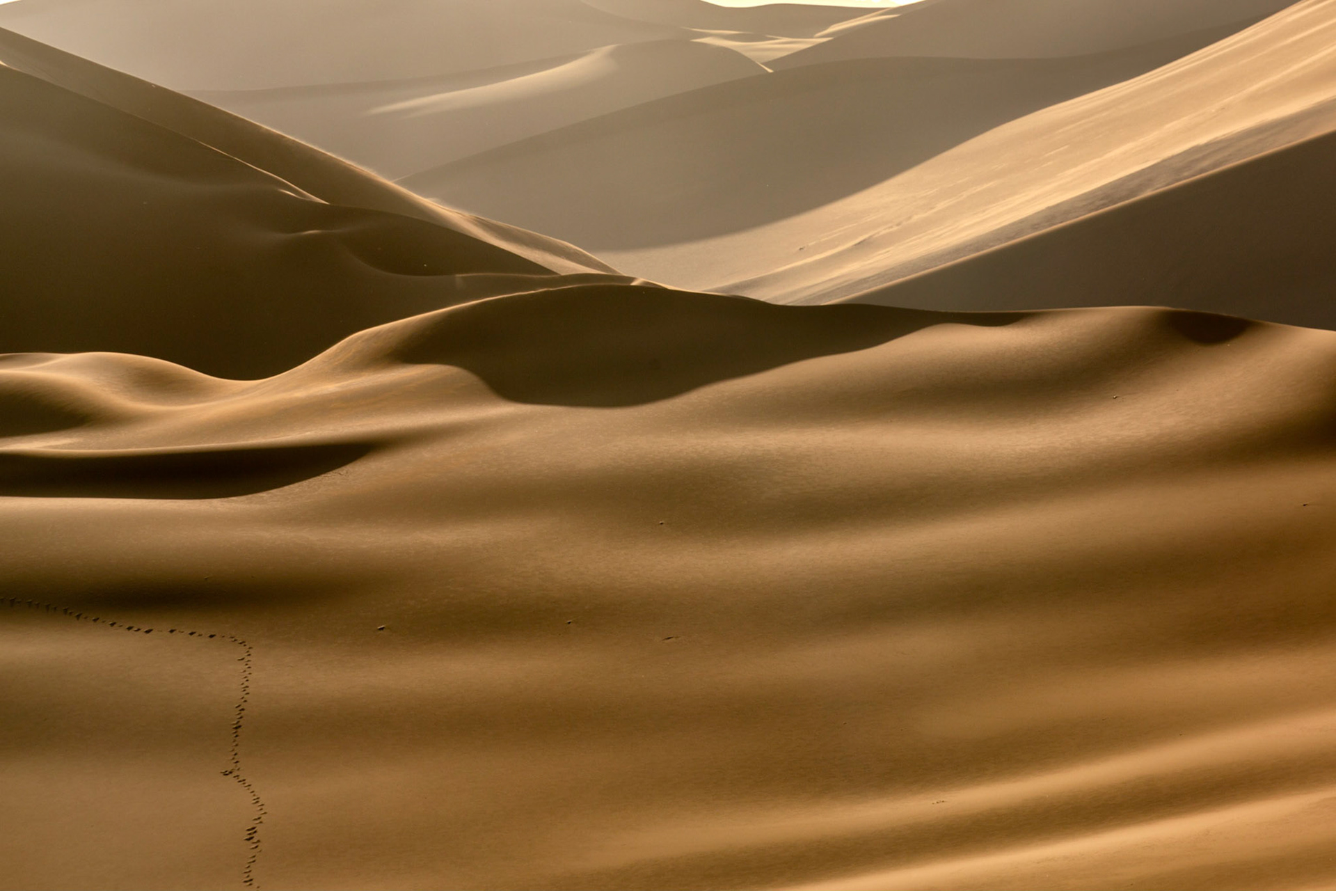 shanshan, Xinjiang, China - september 3, 2018: Footsteps in the Kuntagh desert sand dunes.