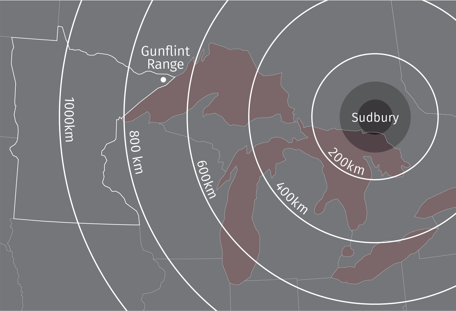 Distance From Sudbury Comet Impact