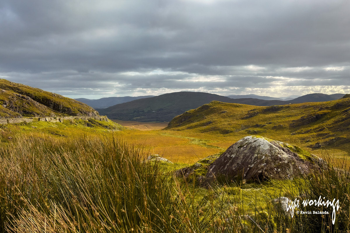 Looking down the valley traversed by the Ring of Kerry Road (N71) after passing through Moll’s Gap, Co Kerry