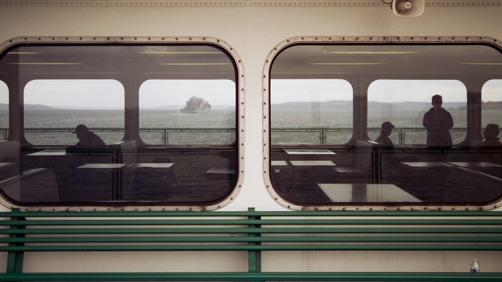 Looking through the windows on a Washington State Ferry.