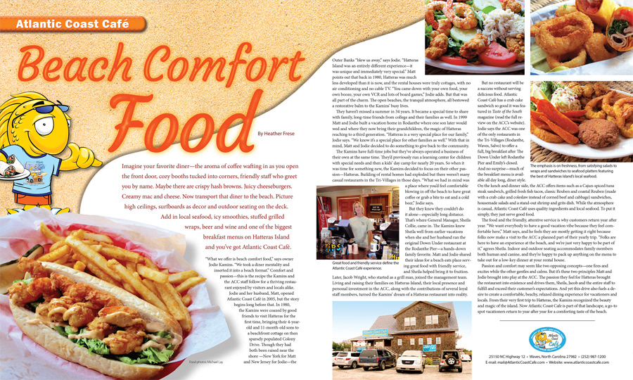 Magazine page design: Beach Comfort Food