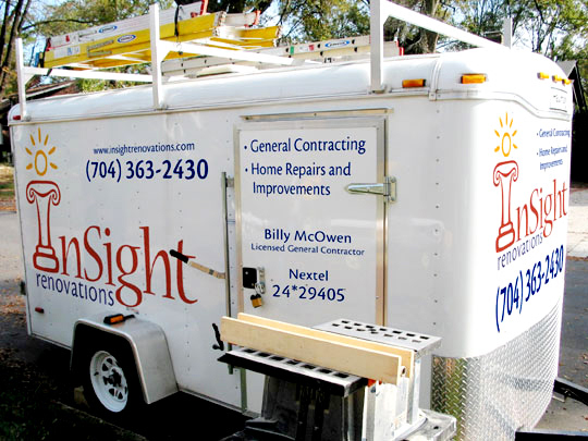 Mock-up of work trailer (three quarter view)