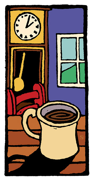 Coffeetime (linocut, digitally colored)