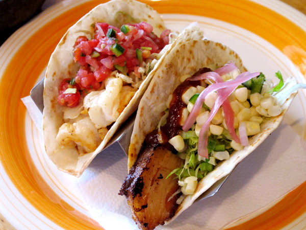 Close-up of Seafood Taco/Pork Belly Taco Combo