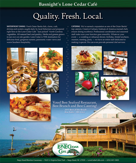 Magazine ad for Basnight's Lone Cedar Café