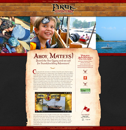Original home page for Pirate Adventures of the Outer Banks website