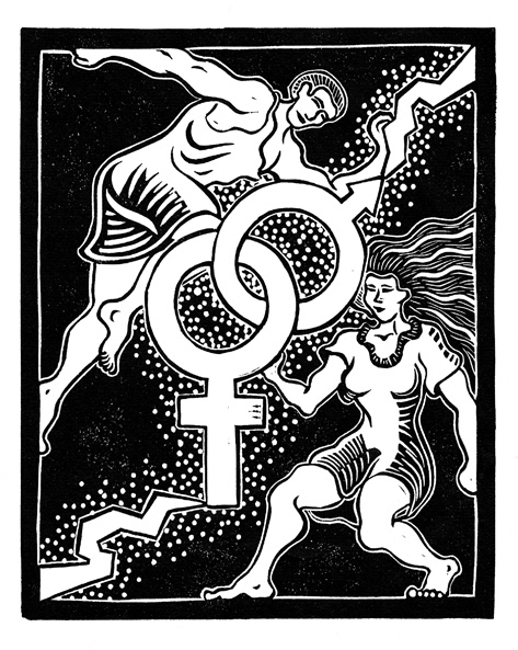 Linoleum block print illustration for Radford University