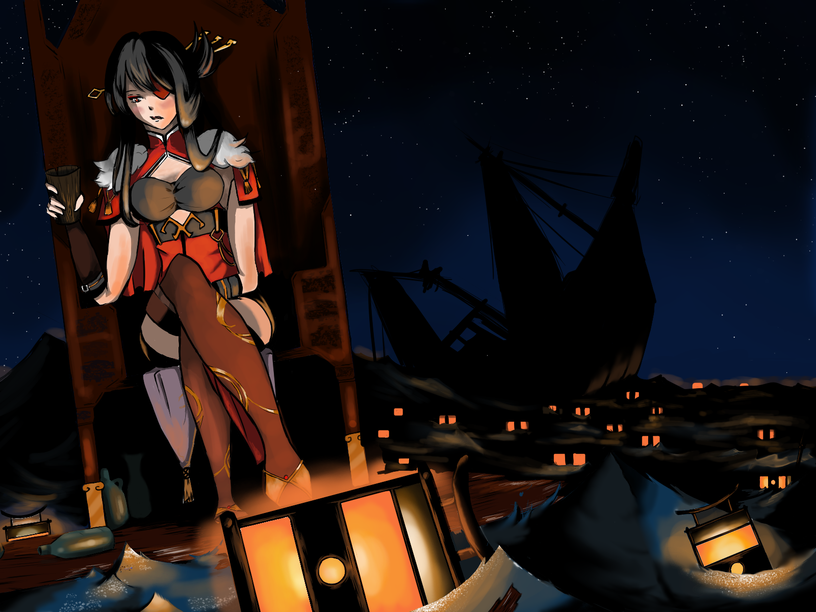 Beidou - Une nuit d'ivresse - Réalisé pour un concours sur le thème Genshin Impact
