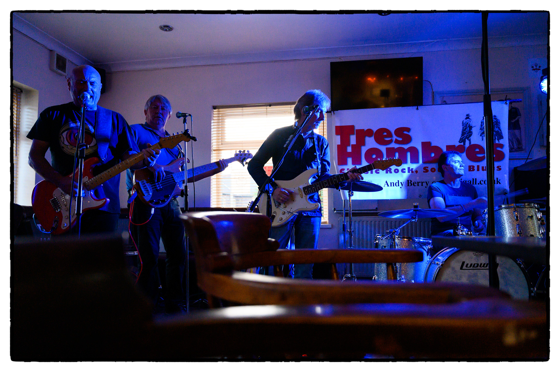 Rock, Soul and Blues Band Tres Hombres perform at The Exchange public house, Risca, 22/6/19.
