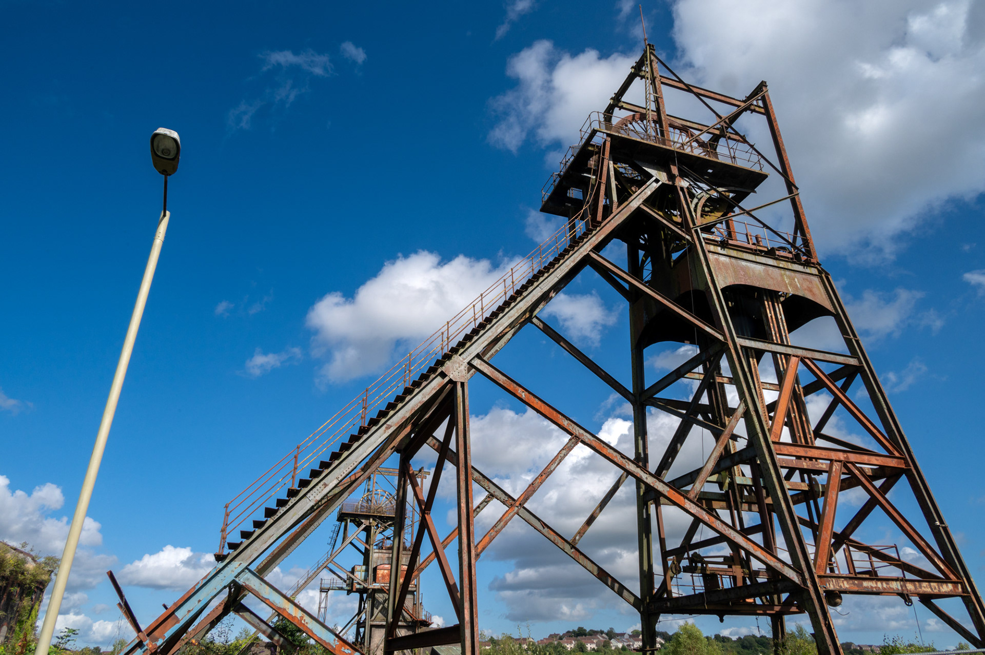 The now derelict pithead gear and winding house at Penallta Colliery, Ystrad Mynach.